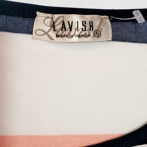 VINTAGE Lavish Women Top Blouse Striped Short Sleeve Scoop Neck Size S - Picture 4 of 8